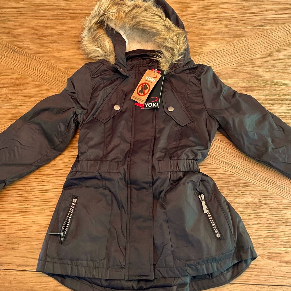 Girl’s Coat with Fur Hoodie Size 5-6